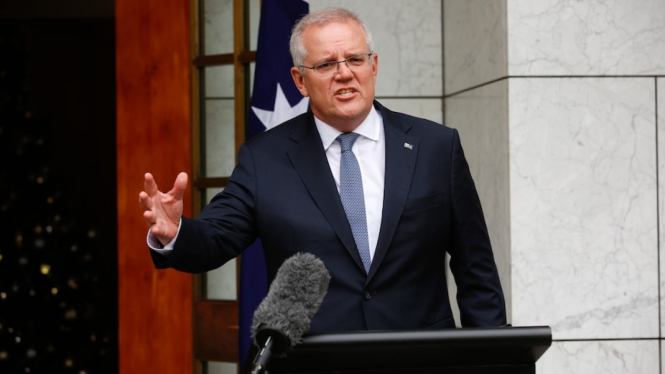 Perdana Menteri Australia Scott Morrison mengumumkan kebijakan visa terkait mahasiswa dan pemegang WHV. (ABC News: Tamara Penniket)