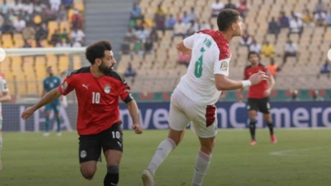 Mohamed Salah dalam duel Mesir vs Maroko.