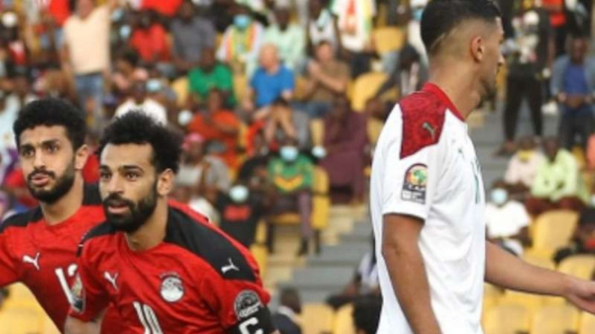 Mohamed Salah rayakan gol bersama Timnas Mesir.