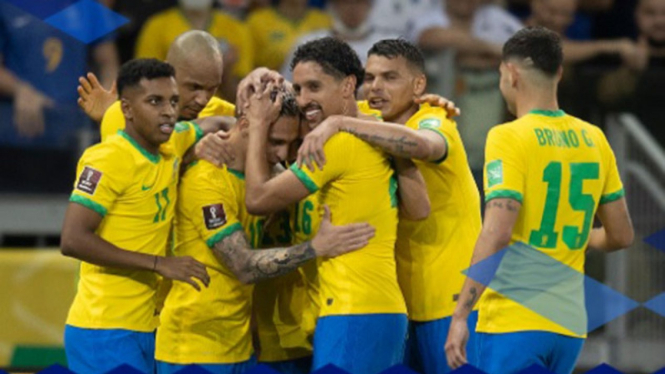 Selebrasi para pemain Timnas Brasil di Kualifikasi Piala Dunia