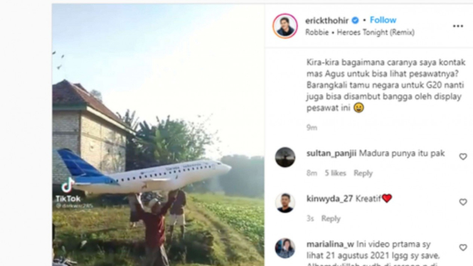 Erick Thohir posting video miniatur Garuda Indonesia