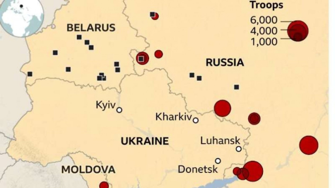 Gambaran skala penempatan pasukan di perbatasan Ukraina