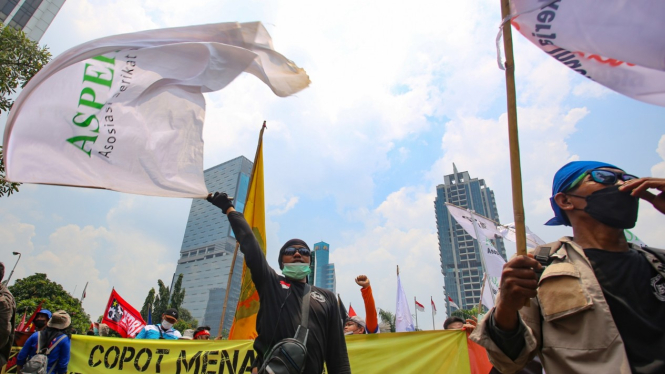 Aksi demo buruh (foto ilustrasi).