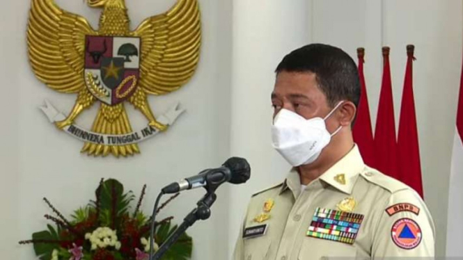 Tangkapan layar Kepala Badan Nasional Penanggulangan Bencana (BNPB) Letjen TNI Suharyanto saat berpidato dalam Rapat Koordinasi Nasional Penanggulangan Bencana diikuti secara daring di Jakarta, Rabu, 23 Februari 2022.