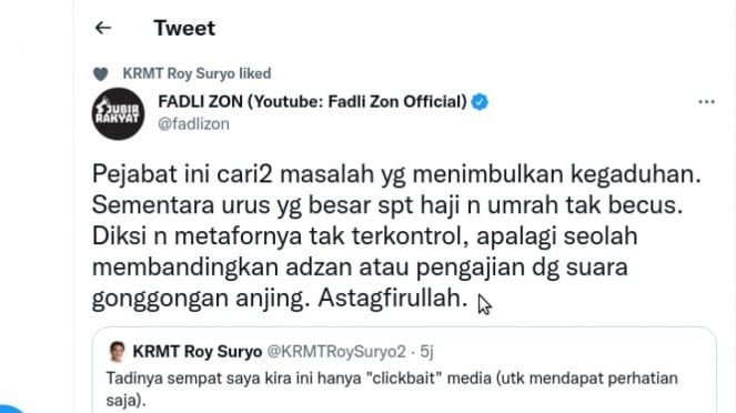 Cuitan Fadli Zon kritik keras Menag Yaqut