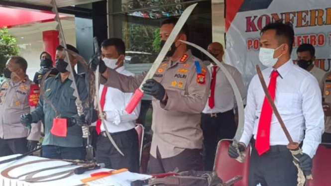 Polres Metro Tangerang Kota saat gelar konferensi pers, Senin, 7 Maret 2022.