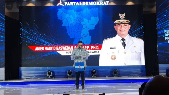 Gubernur DKI Jakarta Anies Baswedan saat acara Partai Demokrat.