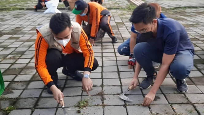 Wali Kota Solo Gibran Rakabuming Raka bersihkan rumput Istana Pura Mangkunegaran