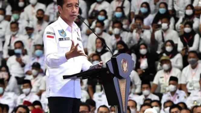 Presiden Jokowi saat hadiri dukungan Apdesi.