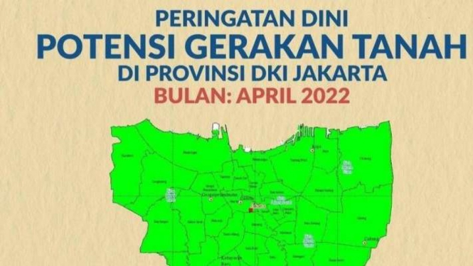 Tangkapan layar peta sebaran potensi gerakan tanah di DKI Jakarta.