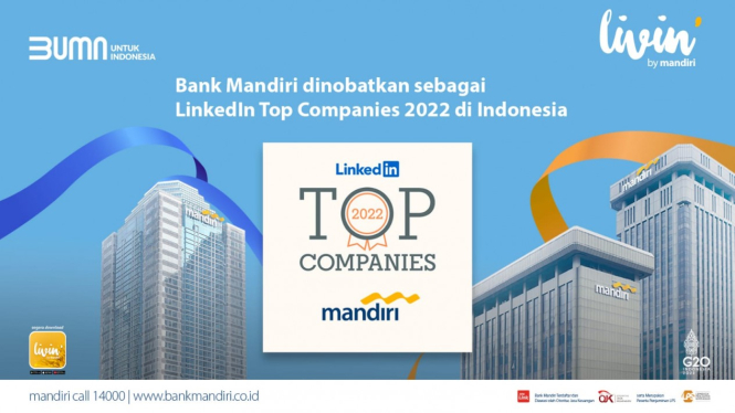 Bank Mandiri masuk sebagai tempat kerja terbaik untuk mengembangkan karier di Indonesia versi LinkedIn Top Companies 2022.