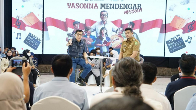audiensi bertajuk Yasonna Mendengar dengan komunitas pada 12 April 2022 di Grand Andaliman, Medan, Sumatera Utara.