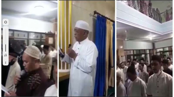 Tangkapan Layar video jemaah masjid nyanyi lagu Indonesia Raya sebelum tarawih