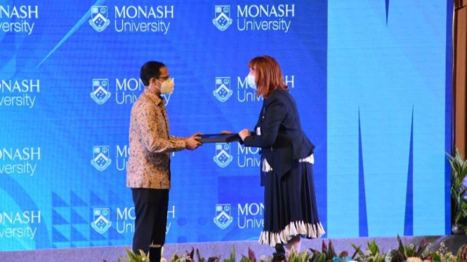 Mendikbudristek Nadiem Makarim saat peresmian Monash University di BSD.