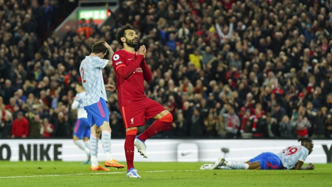 Mohamed Salah saat Liverpool vs Manchester United