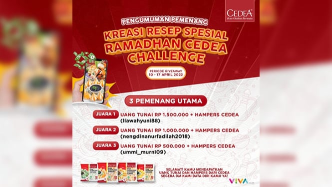 Pemenang Kreasi Resep Spesial Ramadhan Cedea Challenge periode 2.