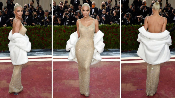 Kim Kardashian kenakan gaun asli Marilyn Monroe di Met Gala 2022.