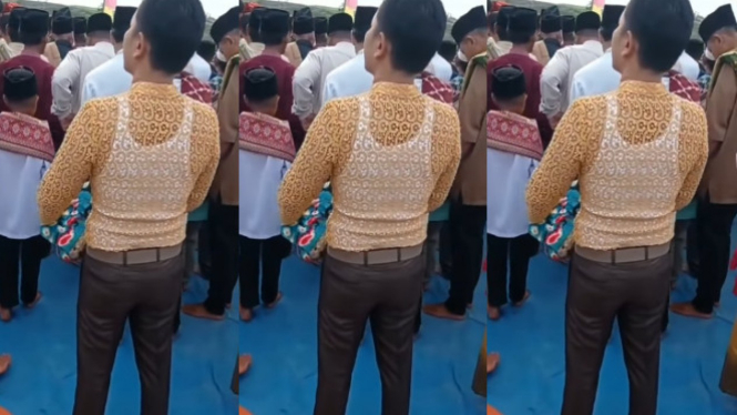 Viral Cowok Salat Id Pakai Kebaya Brokat 