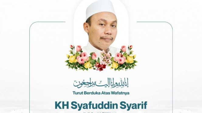 Poster ucapan duka atas wafatnya Kiai Syafruddin Syarif.