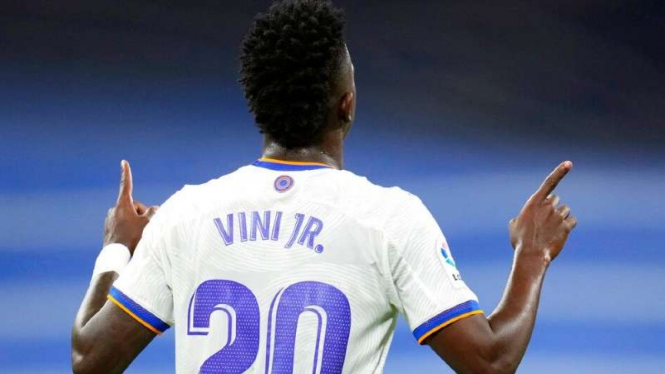 Winger Real Madrid, Vinicius Junior rayakan gol.