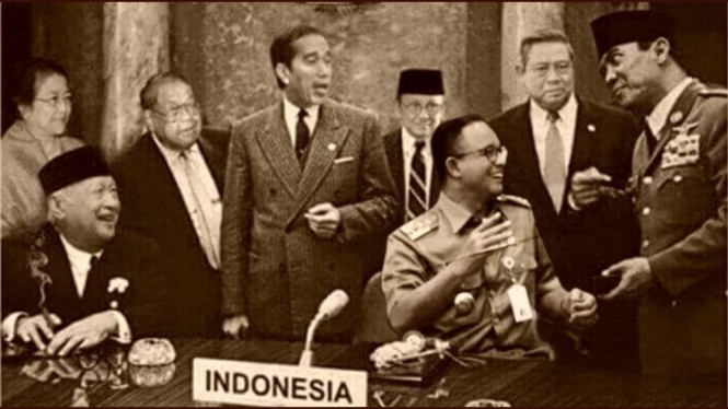 Viral Foto Editan Anies Bersama 7 Presiden Indonesia 