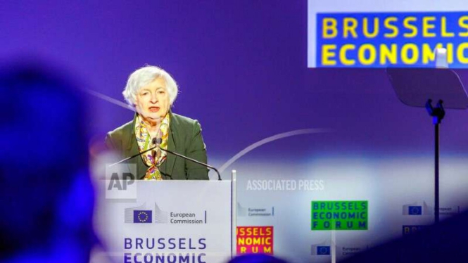 Menteri Keuangan AS Janet Yellen saat berada di Brussels Economic Forum