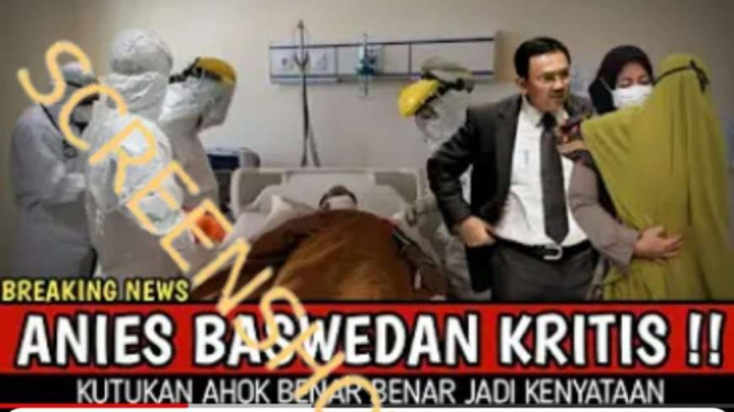 Tangkapan layar (screenshot) video Youtube dengan thumbnail yang menyatakan bahwa Anies Baswedan sedang kritis karena kutukan Ahok dan sang gubernur DKI Jakarta kini dirawat di rumah sakit.