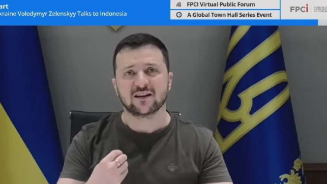Presiden Ukraina Volodymyr Zelensky di acara virtual FPCI Public Forum