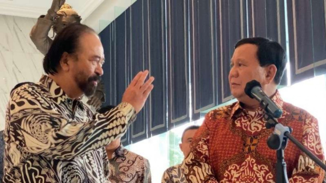 Prabowo Subianto bertemu dengan Surya Paloh di Nasdem Tower pada Juni 2022.