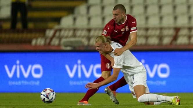 Erling Haaland dalam pertandingan UEFA Nations League Serbia vs Norwegia