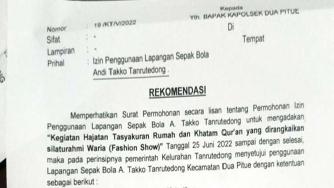 Surat izin acara fashion show waria di Sidrap