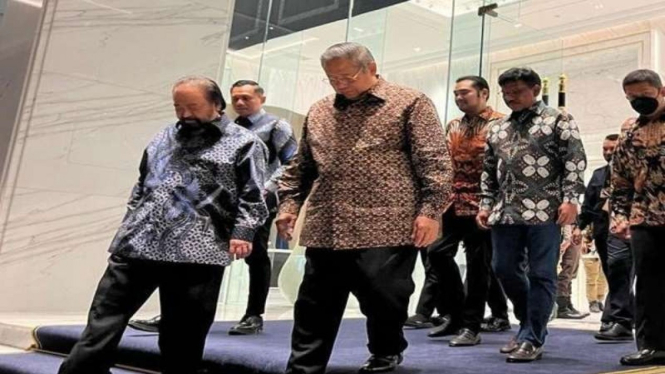 SBY dan AHY bertemu Ketua NasDem Surya Paloh di NasDem Tower