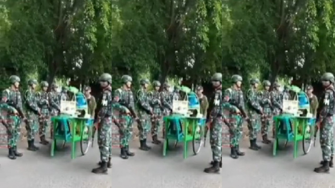 Viral Tukang Dawet Ganggu Pasukan Tentara