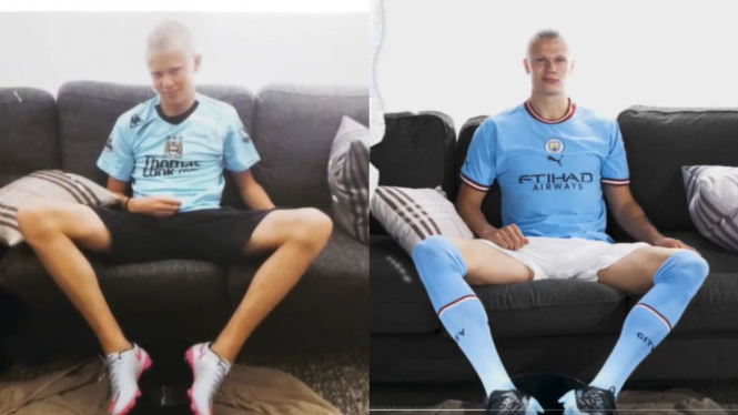 Tangkap layar cuplikan video perkenalan haland di Manchester City