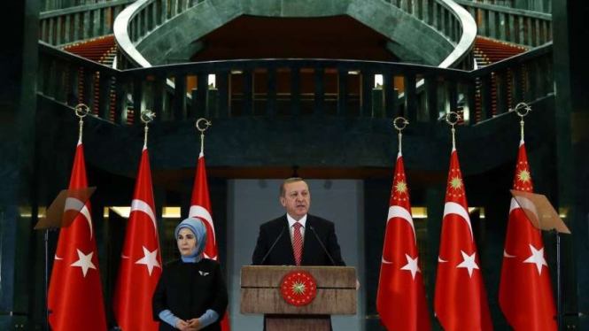 Presiden Turki Recep Tayyip Erdogan pidato di Istana Ankara