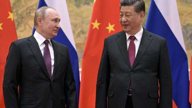 Vladimir Putin e Xi Jinping na reunião de 4 de fevereiro de 2022
