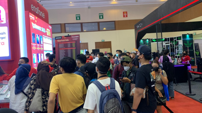 Suasana pameran Indocomtech 2022 di JCC Senayan, Jakarta Selatan.