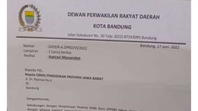 Surat Titipa Siswa PPDB Bandung