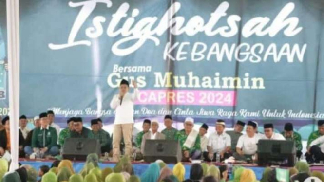 Ketua Umum Partai Kebangkitan Bangsa (PKB) Abdul Muhaimin Iskandar saat menghadiri Istighotsah Kebangsaan di Lampung Timur, Lampung, Selasa, 28 Juni 2022.