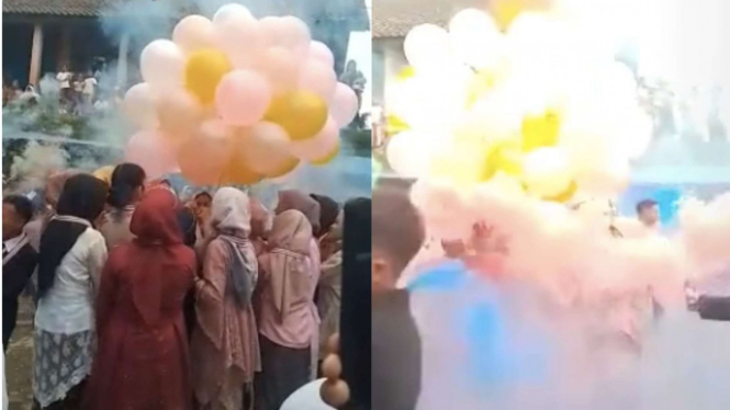Balon berisi gas hidrogen meledak di momen perpisahan sekolah