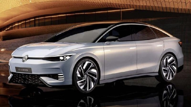 Ilustrasi gambar mobil sedan listrik baru dari Volkswagen