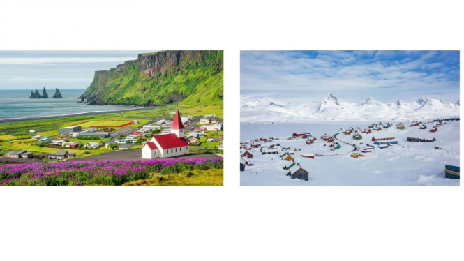 Iceland (kiri) dan Greenland (kanan)