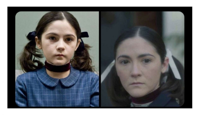 Isabella Fuhrman di film Orphan Pertama (kiri) dan Orphan 2 (kanan) 
