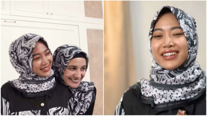 Widi Vierratale dipakaikan hijab oleh Shireen Sungkar