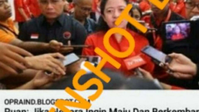 Jepretan layar gambar yang menunjukkan judul artikel yang diunggah oleh opraind[dot]blogspot[com] dengan keterangan bahwa Puan Maharani menginginkan Pendidikan Agama Islam dihapus agar Indonesia dapat menjadi negara maju dan berkembang.