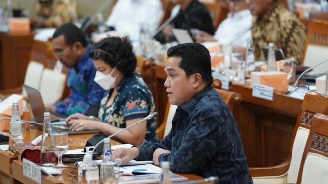 Menteri BUMN Erick Thohir saat Rapat Kerja dengan Komisi VI DPR.