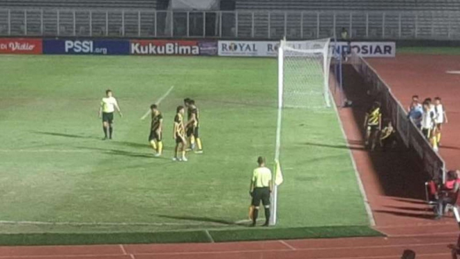 Timnas Malaysia U-19 rayakan gol.