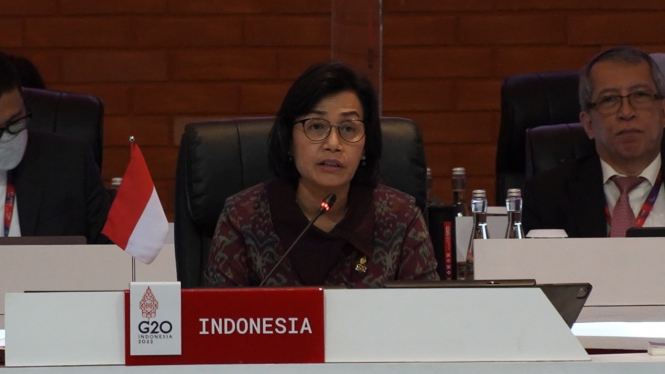 Menteri Keuangan Sri Mulyani Indrawati di acara 3rd FMCBG G20 di Nusa Dua, Badung, Bali, Jumat, 15 Juli 2022.