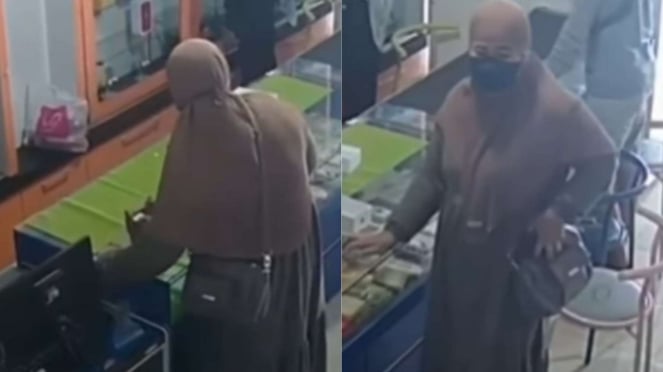 Viral Ibu-ibu Berjilbab Tertangkap CCTV Curi HP Di Konter