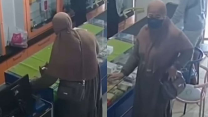 Ibu-ibu berhijab curi HP di konter